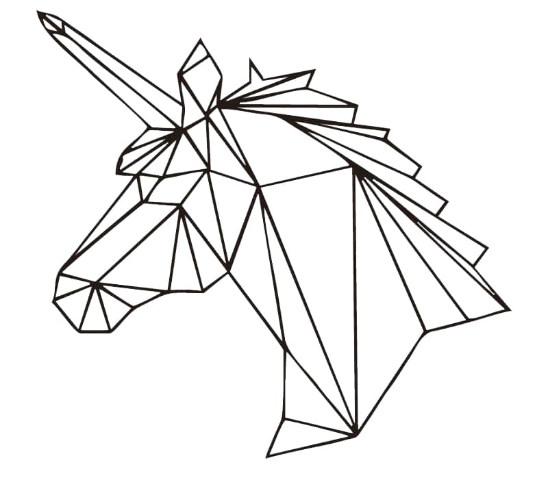 Desenho de Unicórnio de Origami para Colorir e Pintar