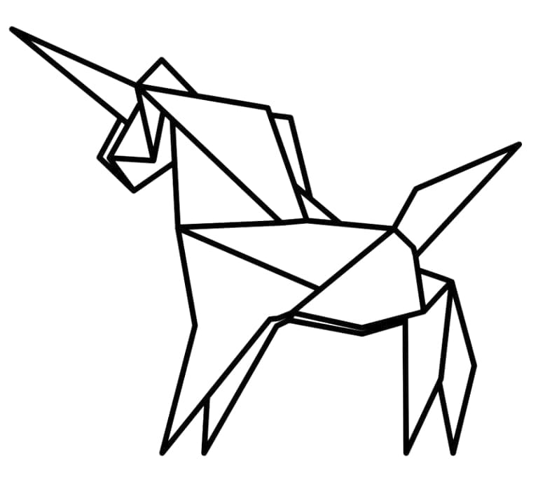 Desenho de Unicórnio Origami para Colorir e Pintar