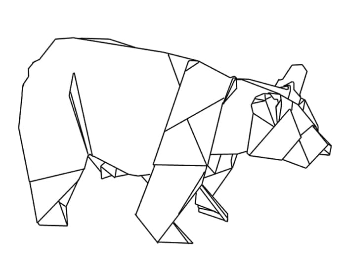 Desenho de Urso de Origami para Colorir e Pintar