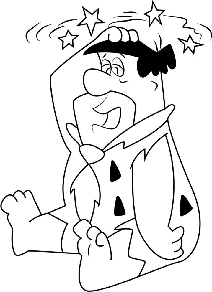 Desenho do Fred Flintstone Tonto após Bater Cabeça na Pedra para Colorir e Pintar