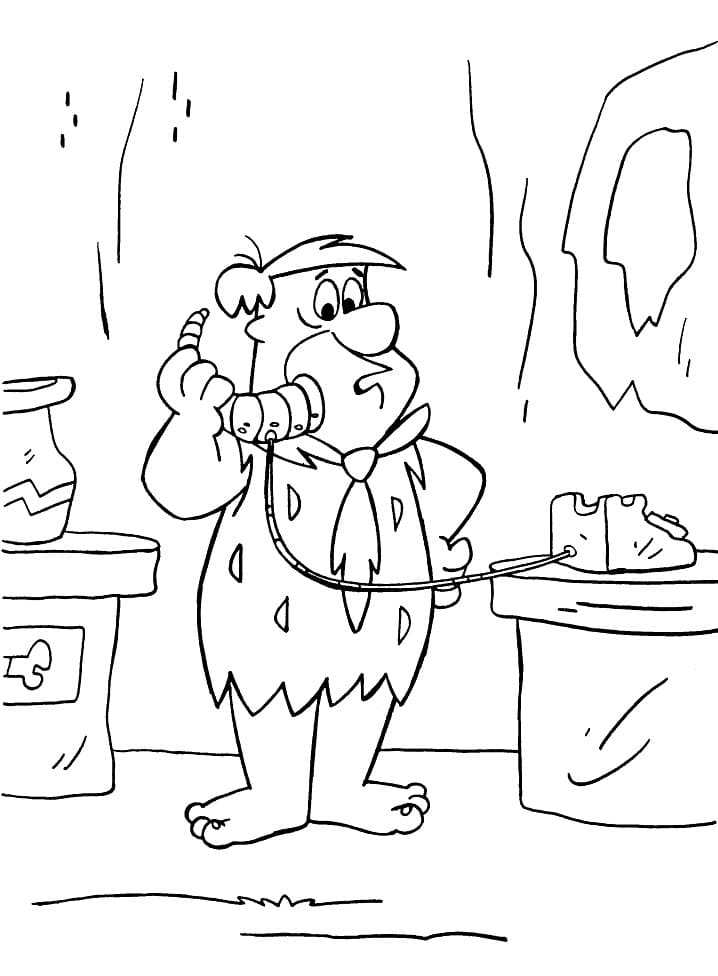 Desenho Pdf de Fred Flintstone Falando ao Telefone para Colorir e Pintar