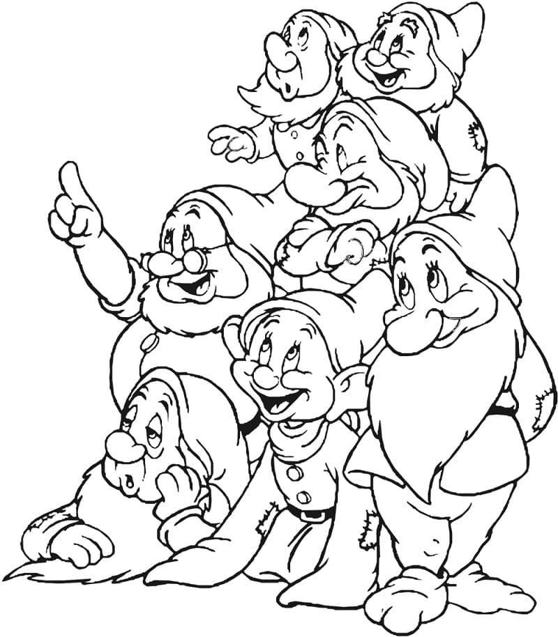 Desenho de Sete Anões para Colorir e Pintar