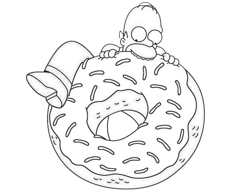 Desenho de Homer Simpson com Donut para Colorir e Pintar