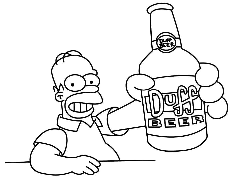 Desenho de Homer Simpson com Garrafa de Cerveja para Colorir e Pintar
