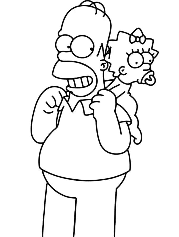 Desenho de Homer e Maggie Simpson para Colorir e Pintar