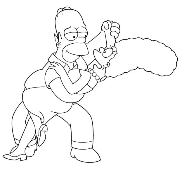 Desenho de Homer e Marge Simpson para Colorir e Pintar