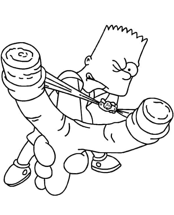 Desenho de Bart Simpson com Estilingue para Colorir e Pintar