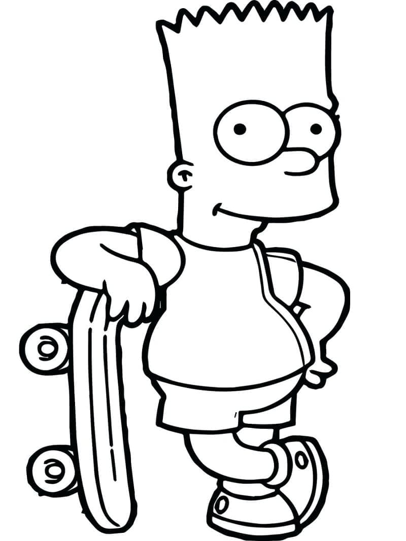 Desenho de Bart Simpson com Skate para Colorir e Pintar