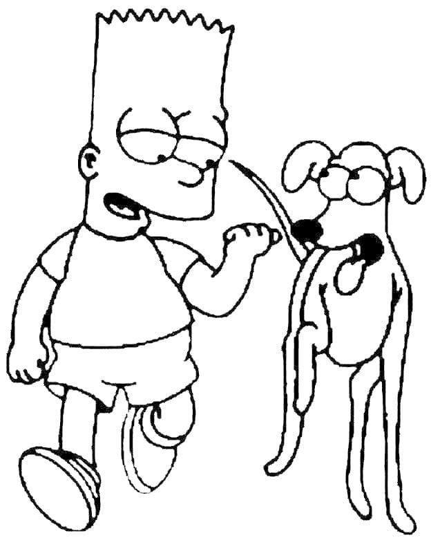 Desenho de Bart Simpson e Cachorro para Colorir e Pintar
