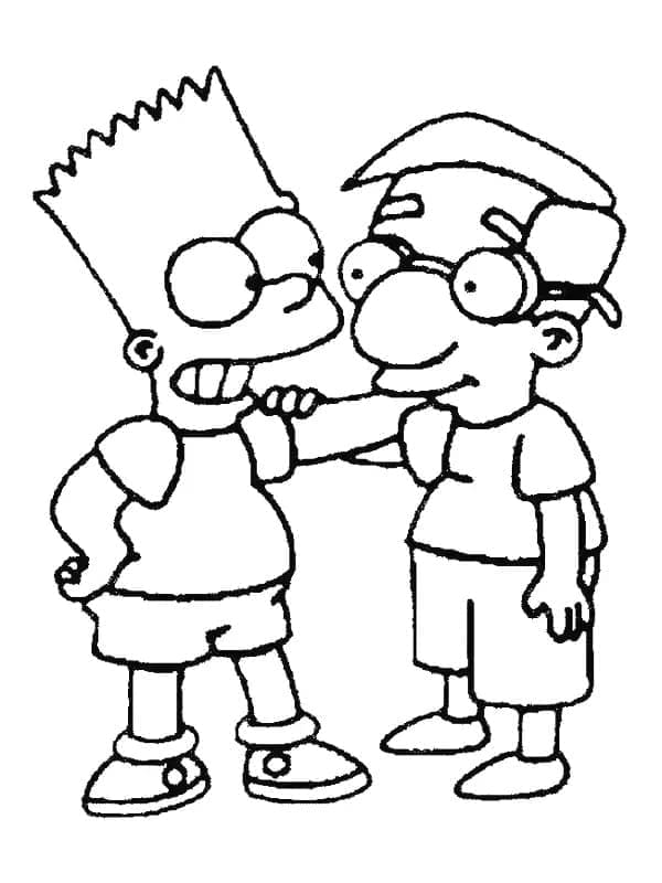 Desenho de Bart Simpson e Milhouse Van Houten para Colorir e Pintar