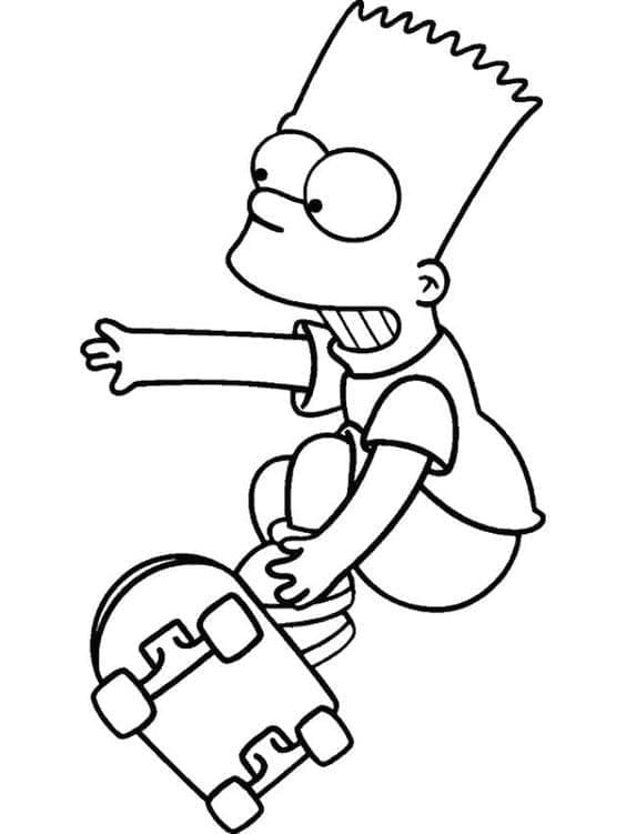 Desenho de Bart Simpson e Skate para Colorir e Pintar