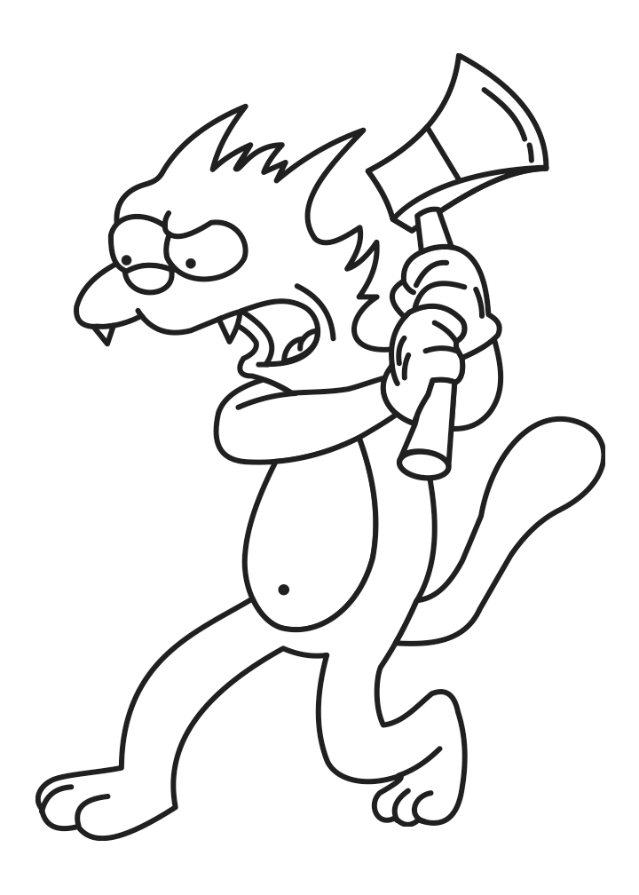 Desenho de Comichão Segurando Machado para Colorir e Pintar