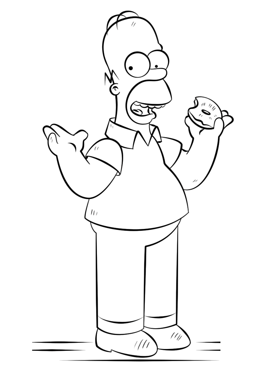 Desenho de Homer Simpson Comendo Donut para Colorir e Pintar