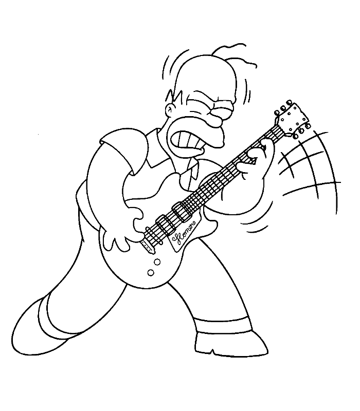 Desenho do Homer Simpson Tocando Guitarra para Pintar