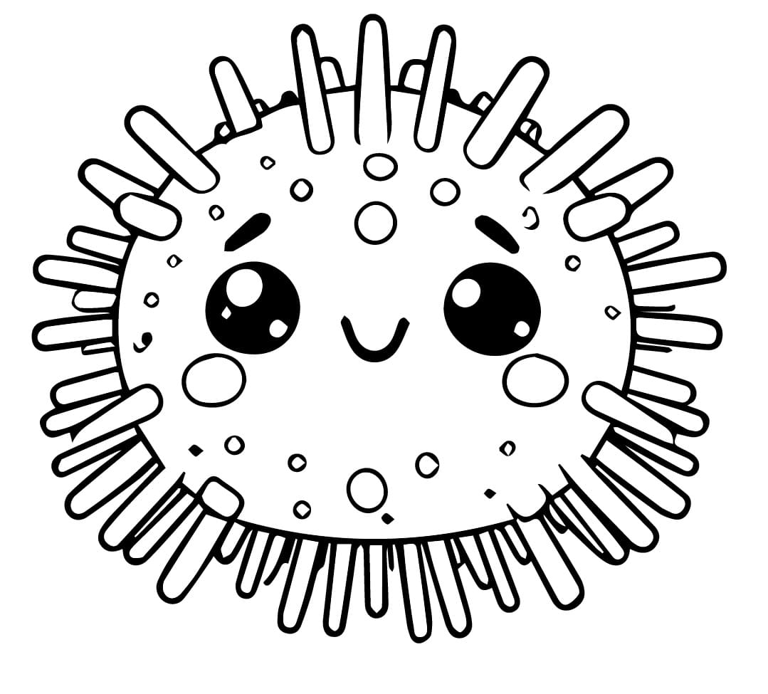 Desenho de Ouriço do Mar Kawaii para Colorir e Pintar