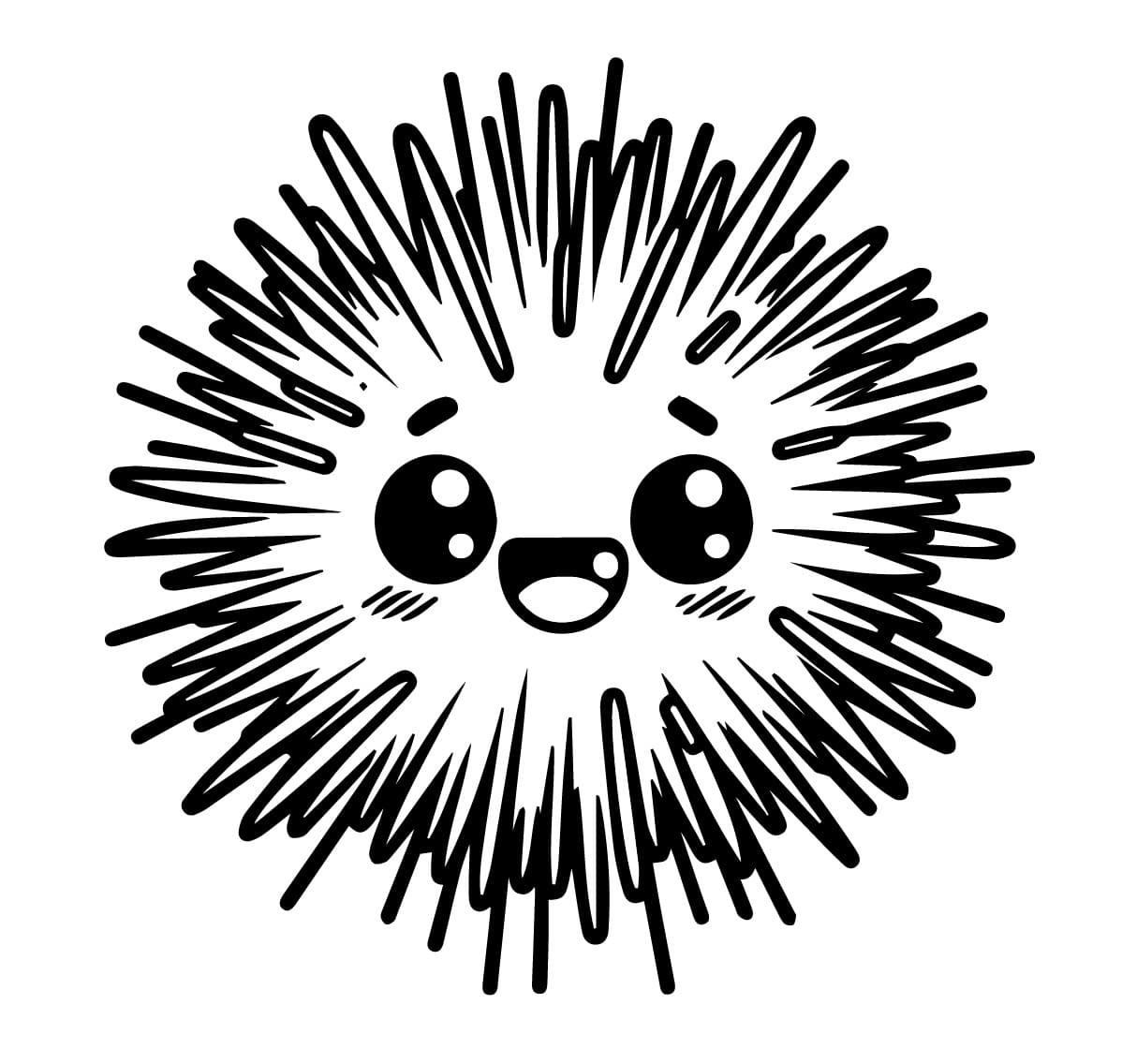 Desenho de um Ouriço do Mar Kawaii para Colorir e Pintar