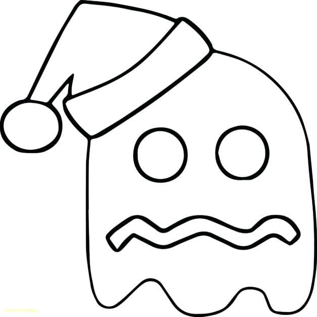 Desenho do Fantasma do Pacman com Gorro de Natal para Colorir e Pintar