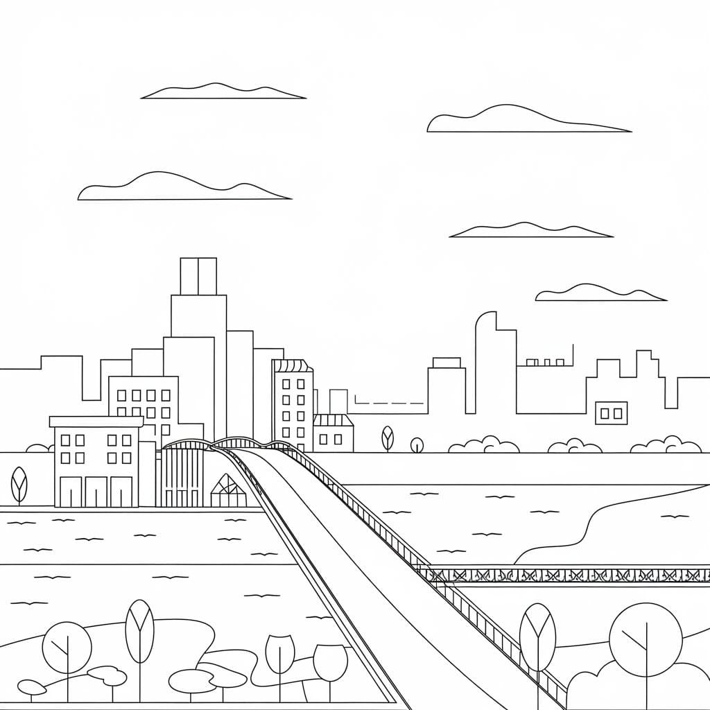 Desenho de Foto de Paisagem Urbana para Colorir e Pintar