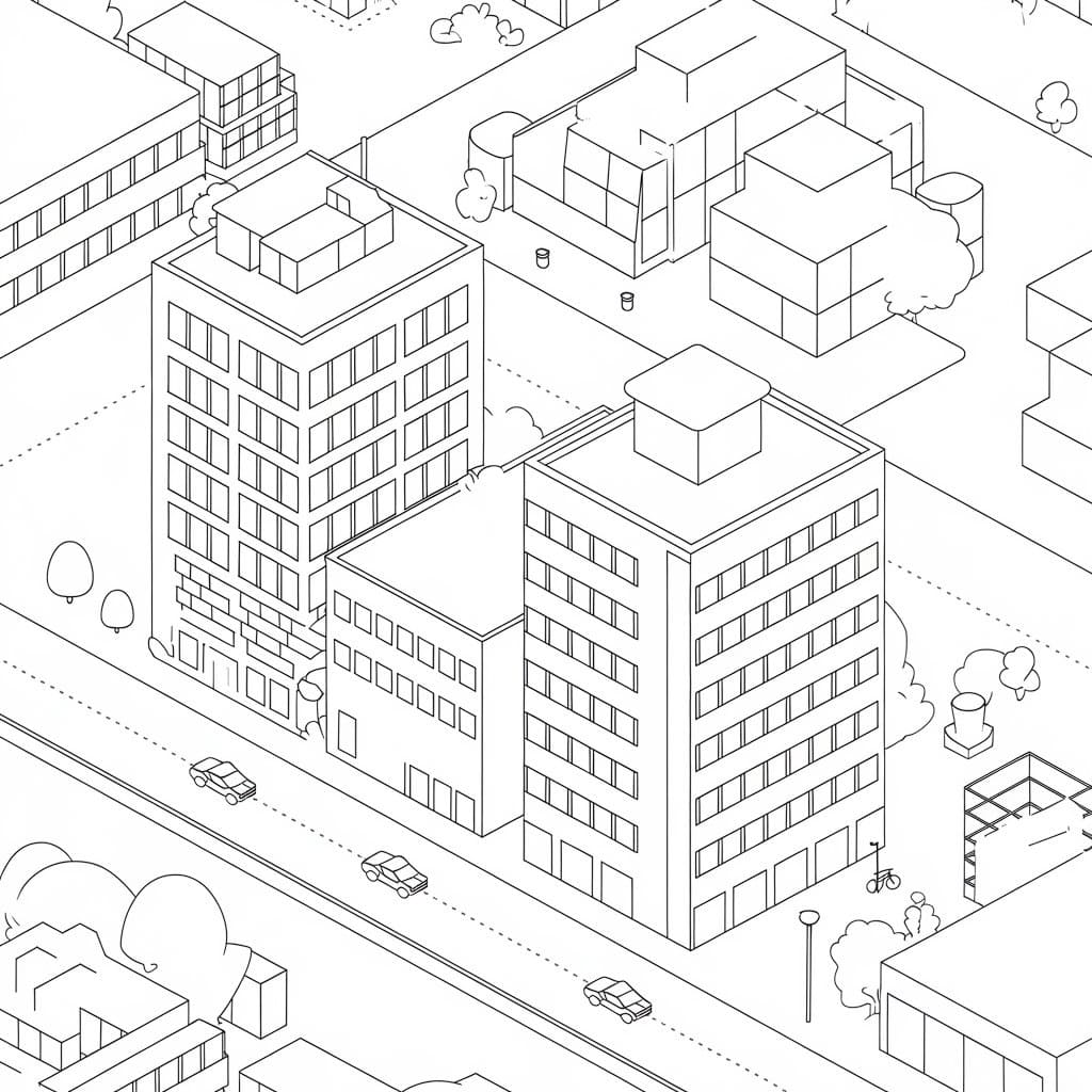 Desenho de Imagem de Paisagem Urbana para Colorir e Pintar
