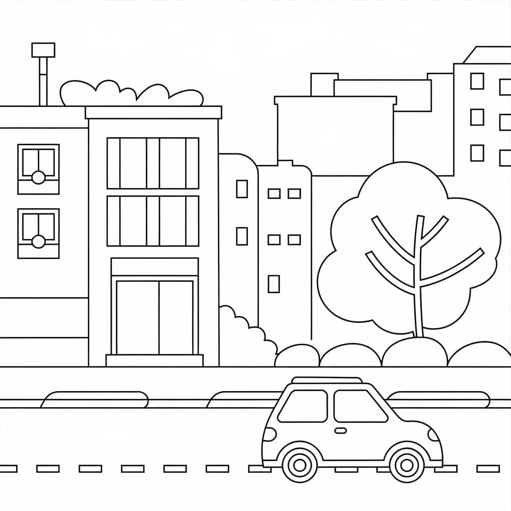 Desenho de Paisagem Urbana Fácil para Colorir e Pintar