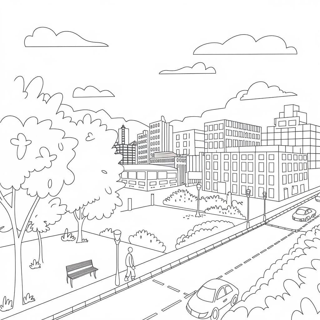 Desenho de Paisagem Urbana para Crianças de 1 Ano para Colorir e Pintar