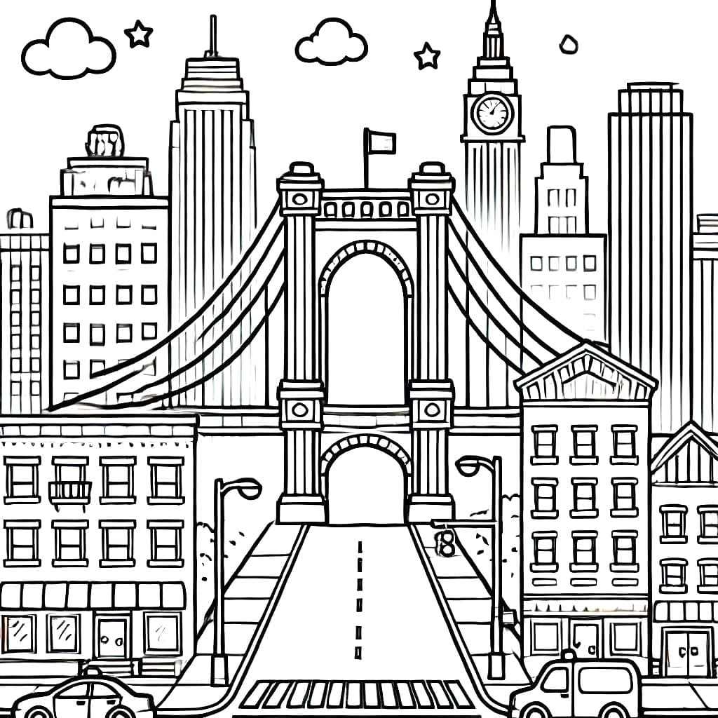 Desenho de Paisagem Urbana para Crianças de 2 Ano para Colorir e Pintar