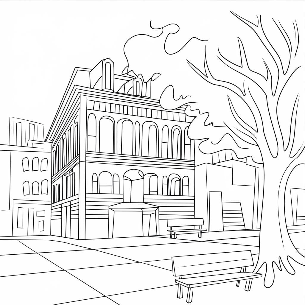 Desenho de Paisagem Urbana para Crianças de 4 Ano para Colorir e Pintar