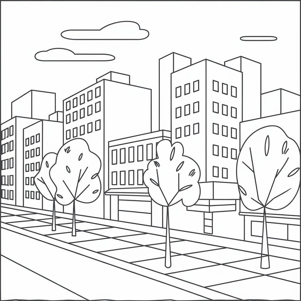 Desenho de Paisagem Urbana para Crianças de 5 Ano para Colorir e Pintar