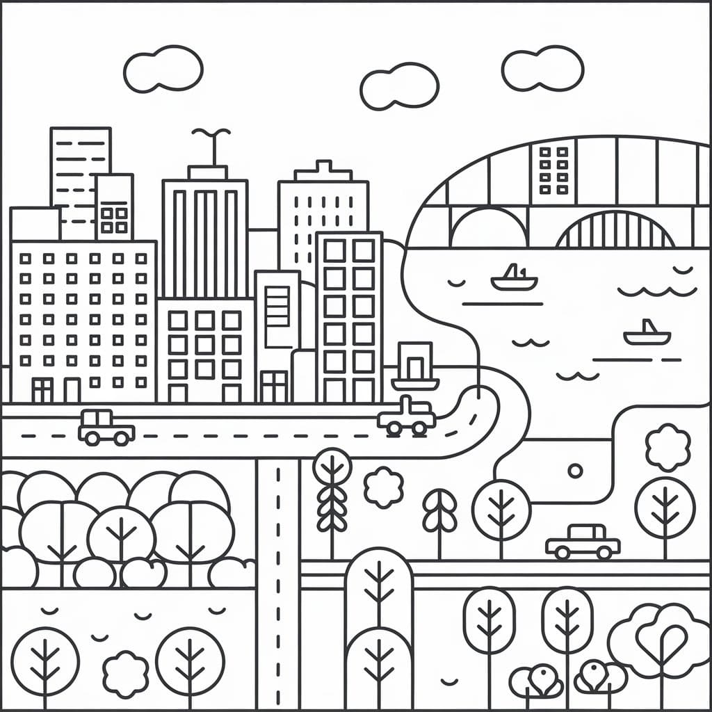 Desenho de Pintura de Paisagem Urbana para Colorir e Pintar