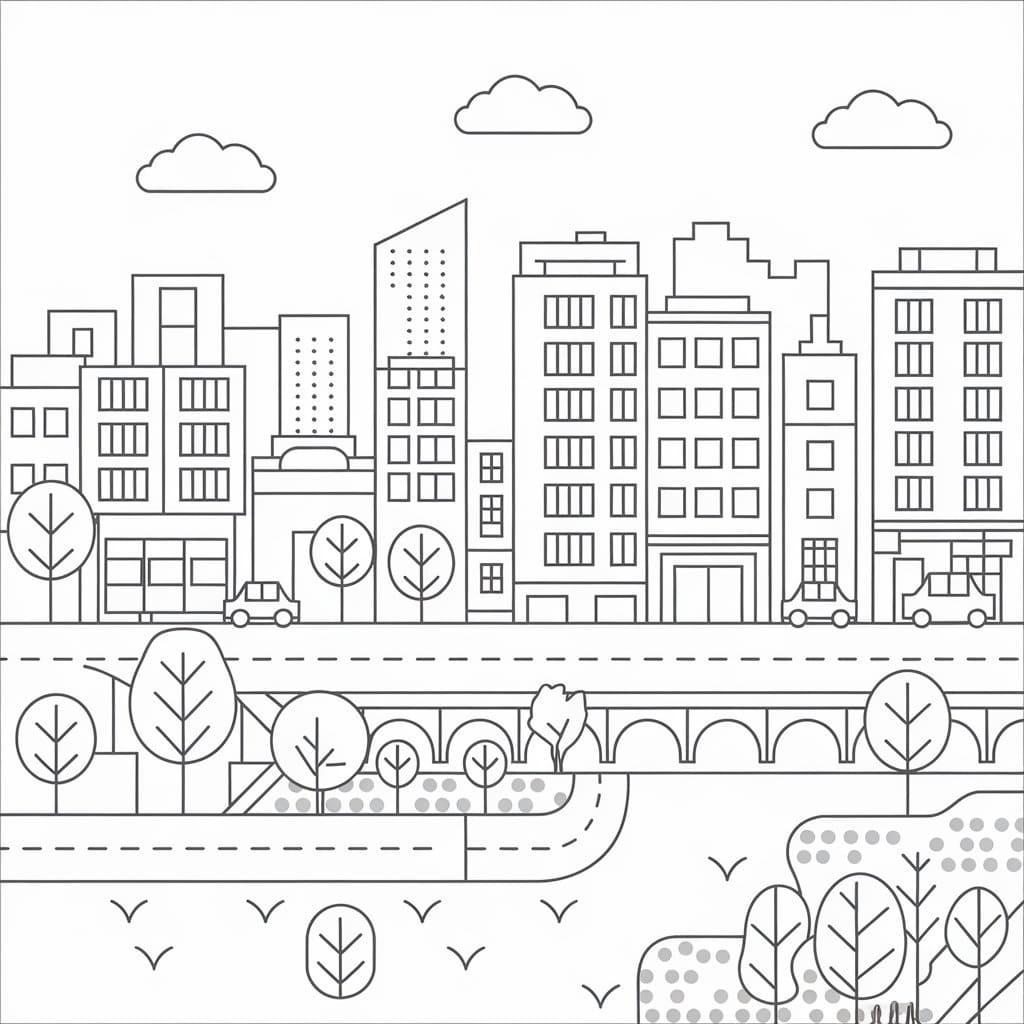 Desenho Paisagem Urbana Baixar Grátis para Colorir e Pintar