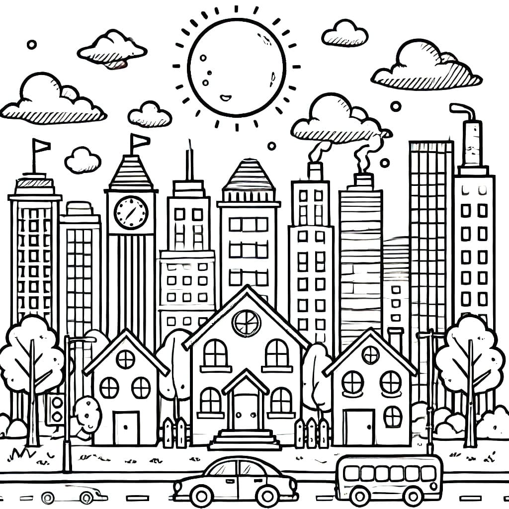 Desenho Paisagem Urbana Download Pdf para Colorir e Pintar