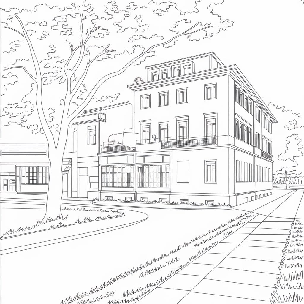 Desenho Paisagem Urbana Realista para Colorir e Pintar