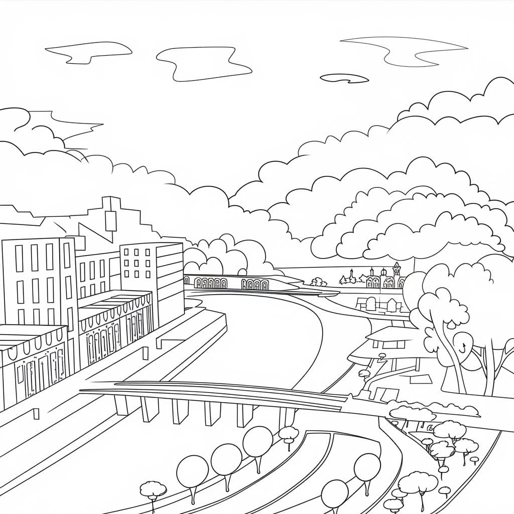 Desenho Paisagem Urbana Simples para Colorir e Pintar