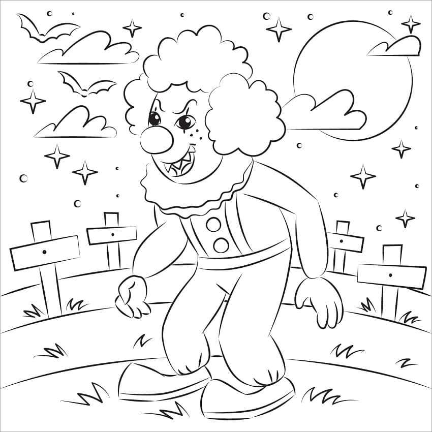 Desenho de Palhaço no Halloween para Colorir e Pintar