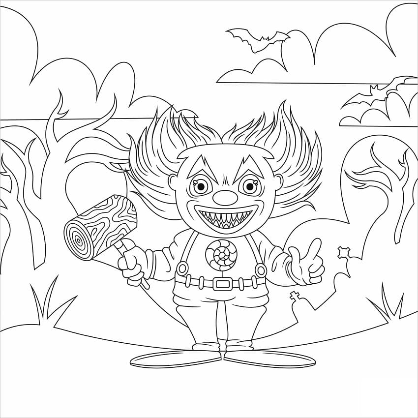 Desenho Pdf Palhaço Halloween para Pintar