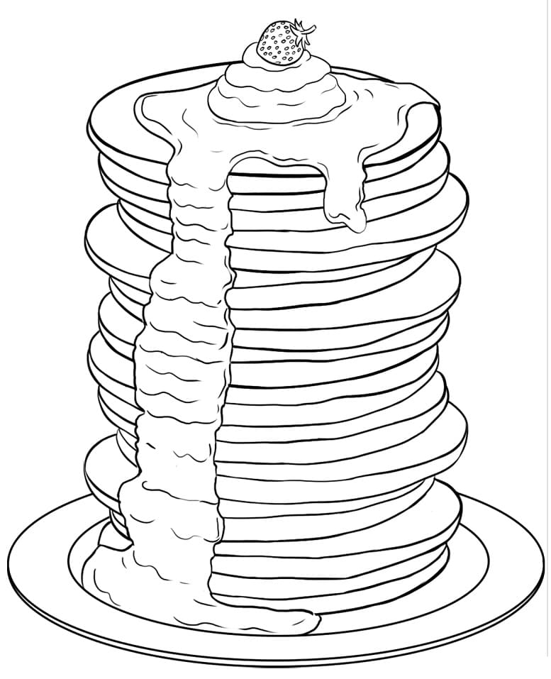 Desenho Panqueca com Frutas para Colorir e Pintar