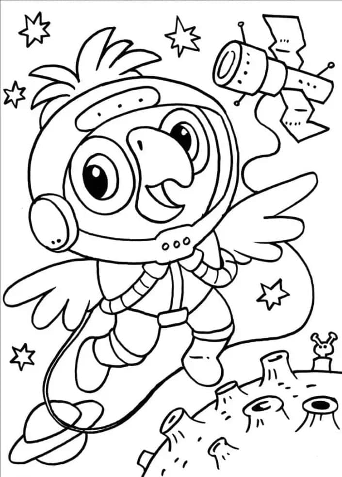 Desenho de Papagaio Astronauta para Colorir e Pintar