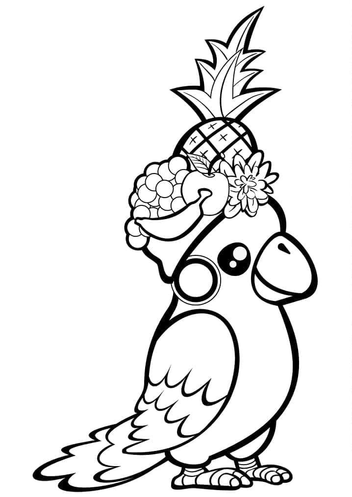 Desenho de Papagaio Kawaii para Colorir e Pintar
