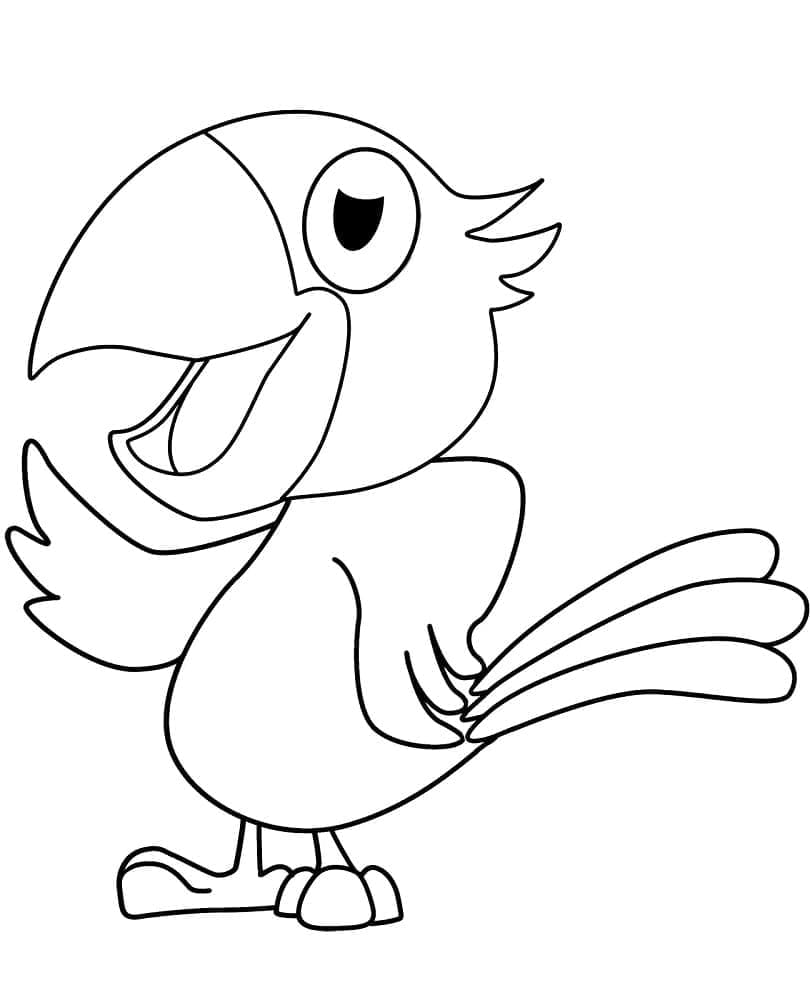 Desenho de um Papagaio Feliz para Colorir e Pintar