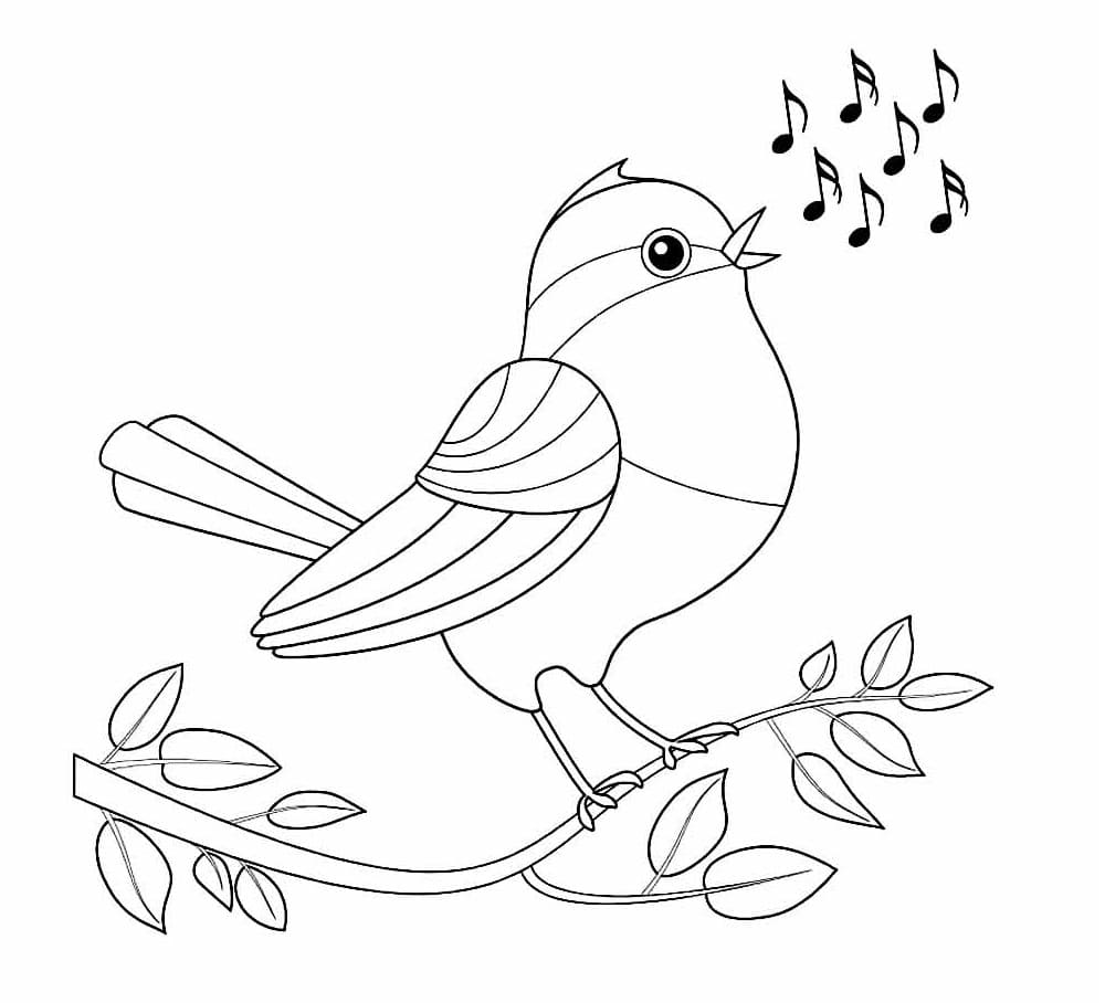 Desenho de Passarinho Cantando para Colorir e Pintar