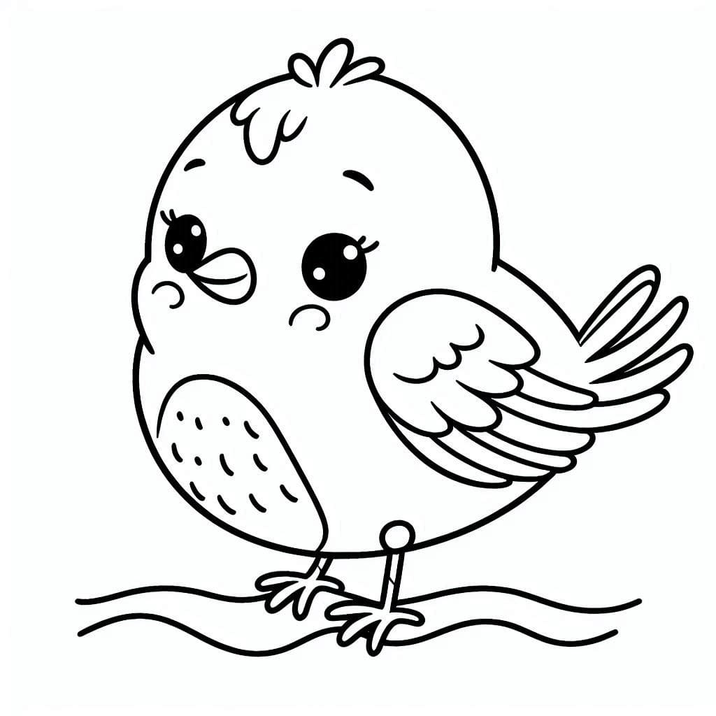 Desenho de Passarinho Kawaii para Colorir e Pintar