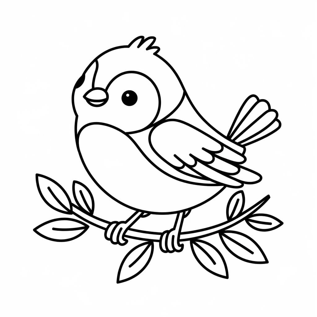 Desenho de Passarinho no Galho para Colorir e Pintar