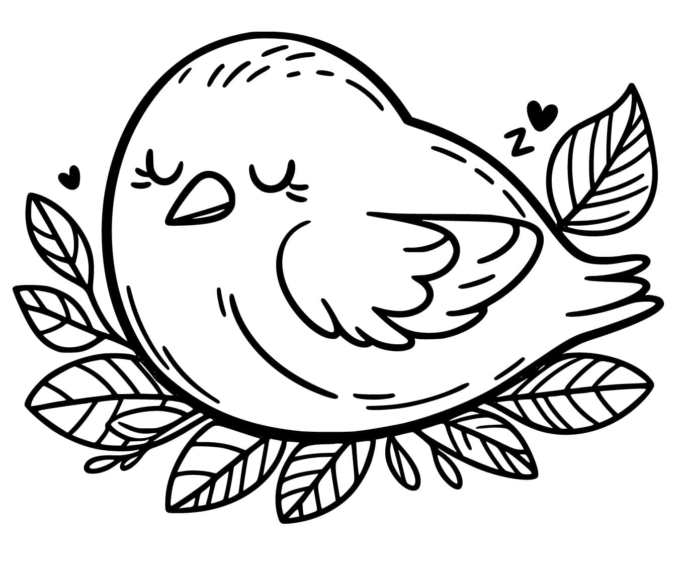 Desenho de Pássaro Dormindo para Colorir e Pintar