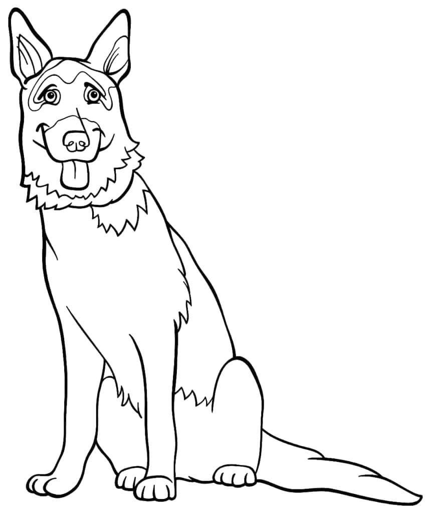 Desenho de Pastor Alemão Sorridente para Colorir e Pintar