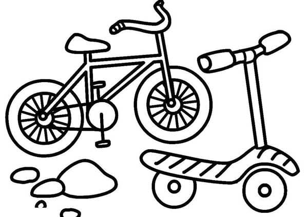 Desenho de Bicicleta e Patinete para Colorir e Pintar