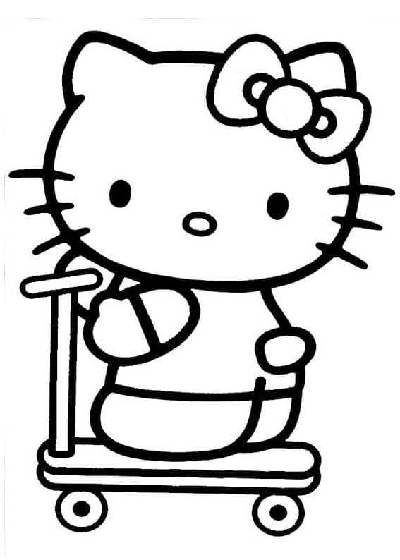 Desenho de Hello Kitty no Patinete para Colorir e Pintar