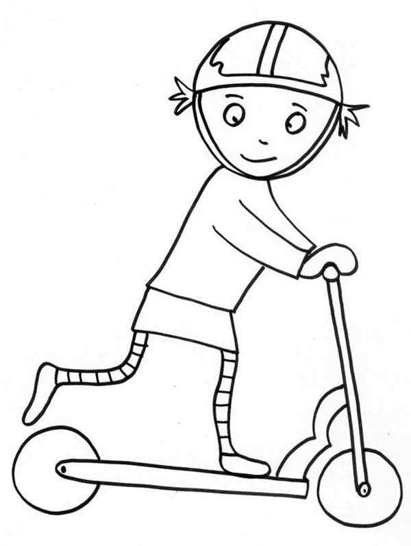 Desenho de Menina com Patinete para Colorir e Pintar