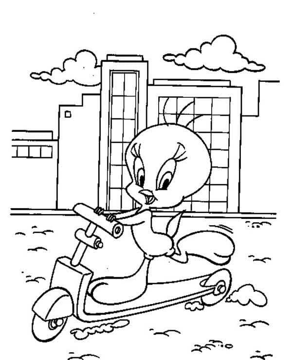 Desenho de Piu Piu com Patinete para Colorir e Pintar