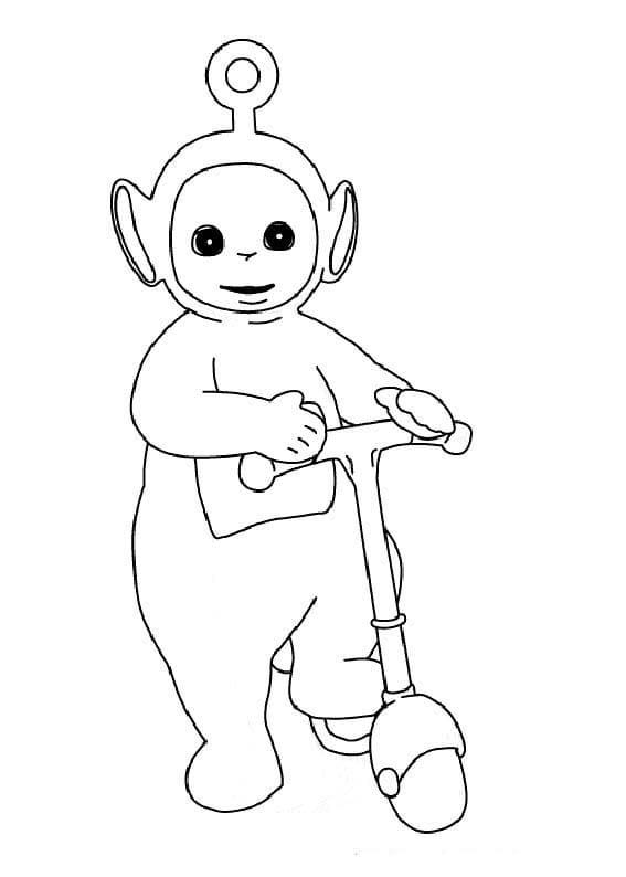 Desenho de Pó Teletubbies no Patinete para Colorir e Pintar