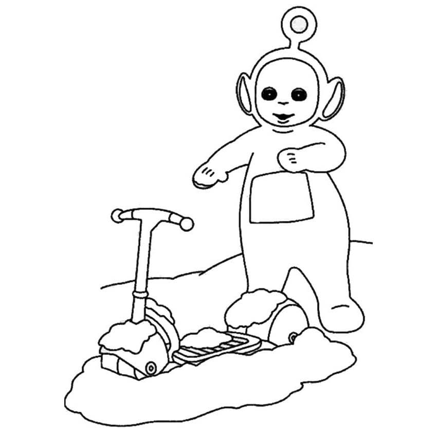 Desenho de Teletubbies com Patinete para Colorir e Pintar